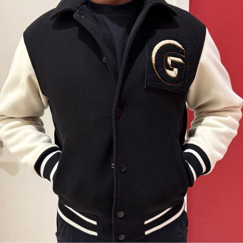 Zara Black and Cream Varsity Jacket